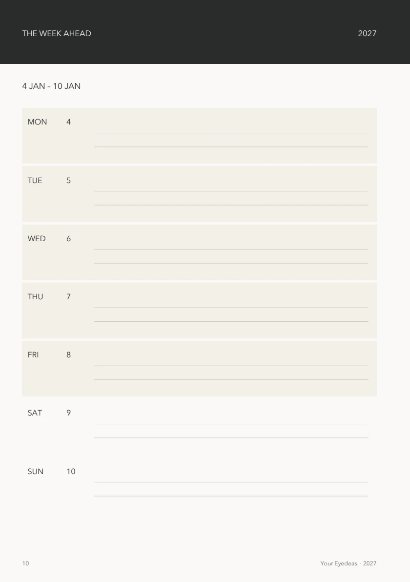 Your week, page 10 of the Bone / Ink planner