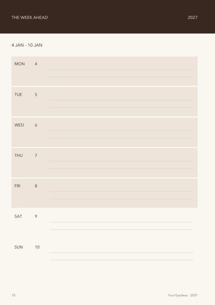 Your week, page 10 of the Cacao / Oat planner
