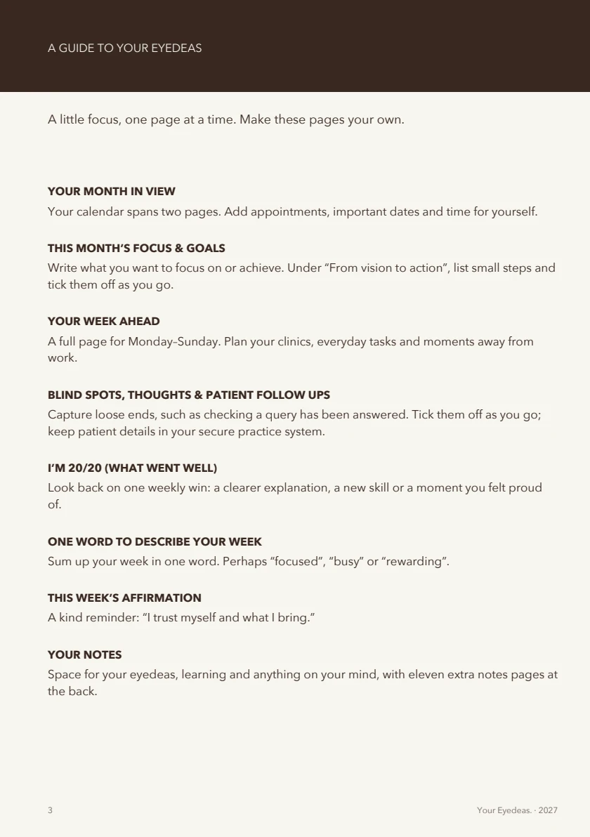 Welcome & guide, page 3 of the Cacao / Oat planner