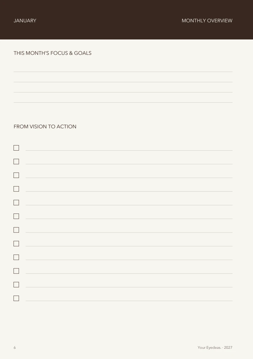 Monthly planning, page 6 of the Cacao / Oat planner
